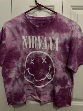 NIRVANA Purple & White Tie-Dye Smiley Logo Tee